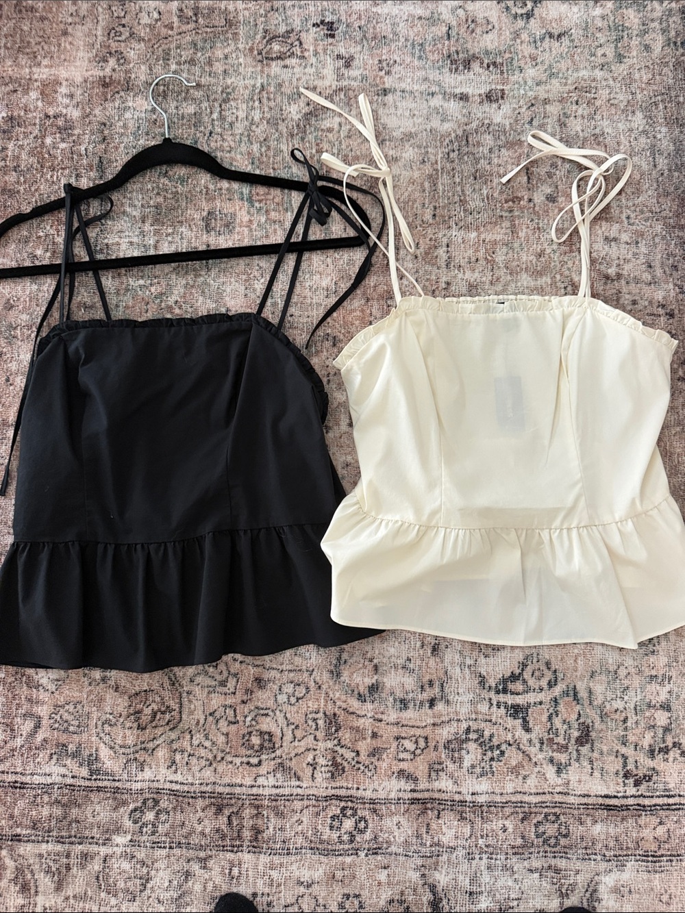 Express Women's Tie-Strap Peplum Tank Top — Black & Cream